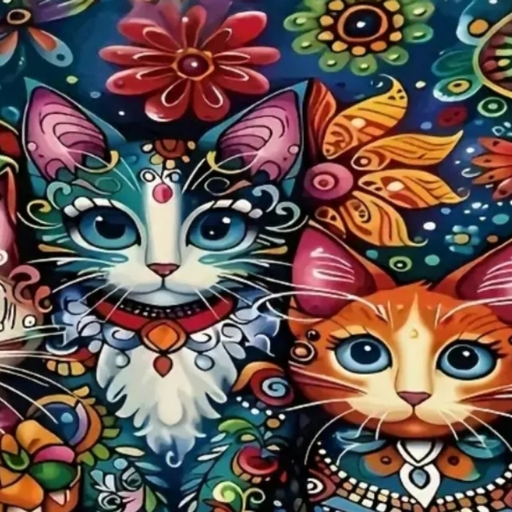 🆕️LAST 1😻LARGE COLORFUL, WHIMSICAL CAT VIBRANT COSMETIC BAG/ Y2K CATS ARTISTIC